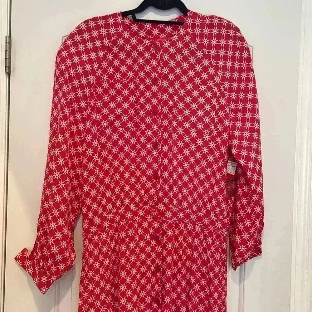 Vtg NWT Halston III Star Print Button Up Maxi Dress Fuchsia Shoulder Pads Sz 14 - Picture 2 of 9
